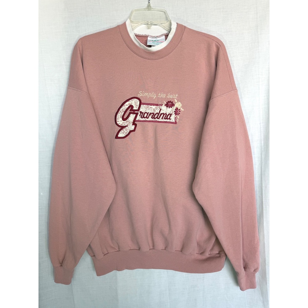 Vintage Grandma Sweatshirt Cottagecore Pink Lace Floral MC Energy Sportswear XL